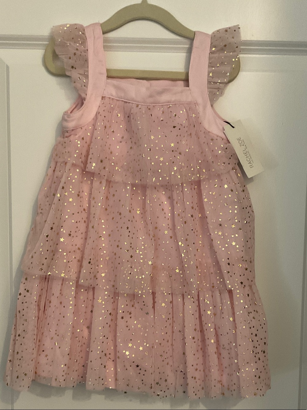 Rachel Zoe Pink Tiered Tulle Dress with Gold Star Accents